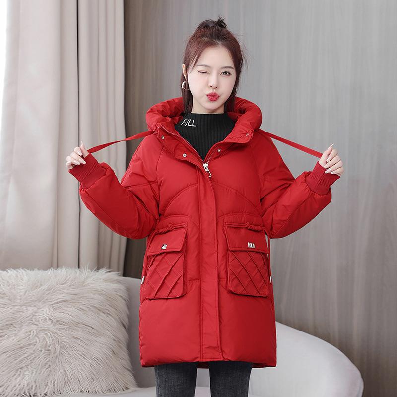 Loose Eiderdown Cotton-padded Jacket Women's Winter Coat Long Thick Cotton-padded Jacket New Hooded Cotton-padded Clothes Thick Bread.
