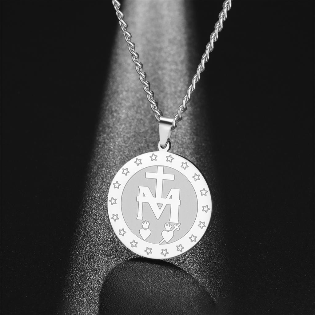 Virgin Mary Medal Necklace Stainless Steel Christian Believer Blessing Pendant Necklace Double Sided Amulet Jewelry Gift