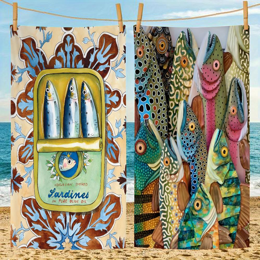 Asciugamani da Spiaggia in Microfibra Colorati Sardina Aragosta Pesce Grande Asciugamano ad Asciugatura Rapida Asciugamani da Spiaggia Sabbia Asciugamano per Piscina per Viaggio Piscina Nuoto Yoga
