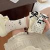1/4 Pairs Women's Cotton Socks Spring and Autumn Bow Comfortable Solid Color Socks