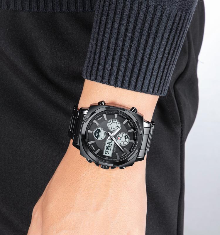 SKMEI 1673 Practical Sporty Men's Dual Display Watch Steel Strap Life Waterproof Fashion Outside Style Male Wristwatch