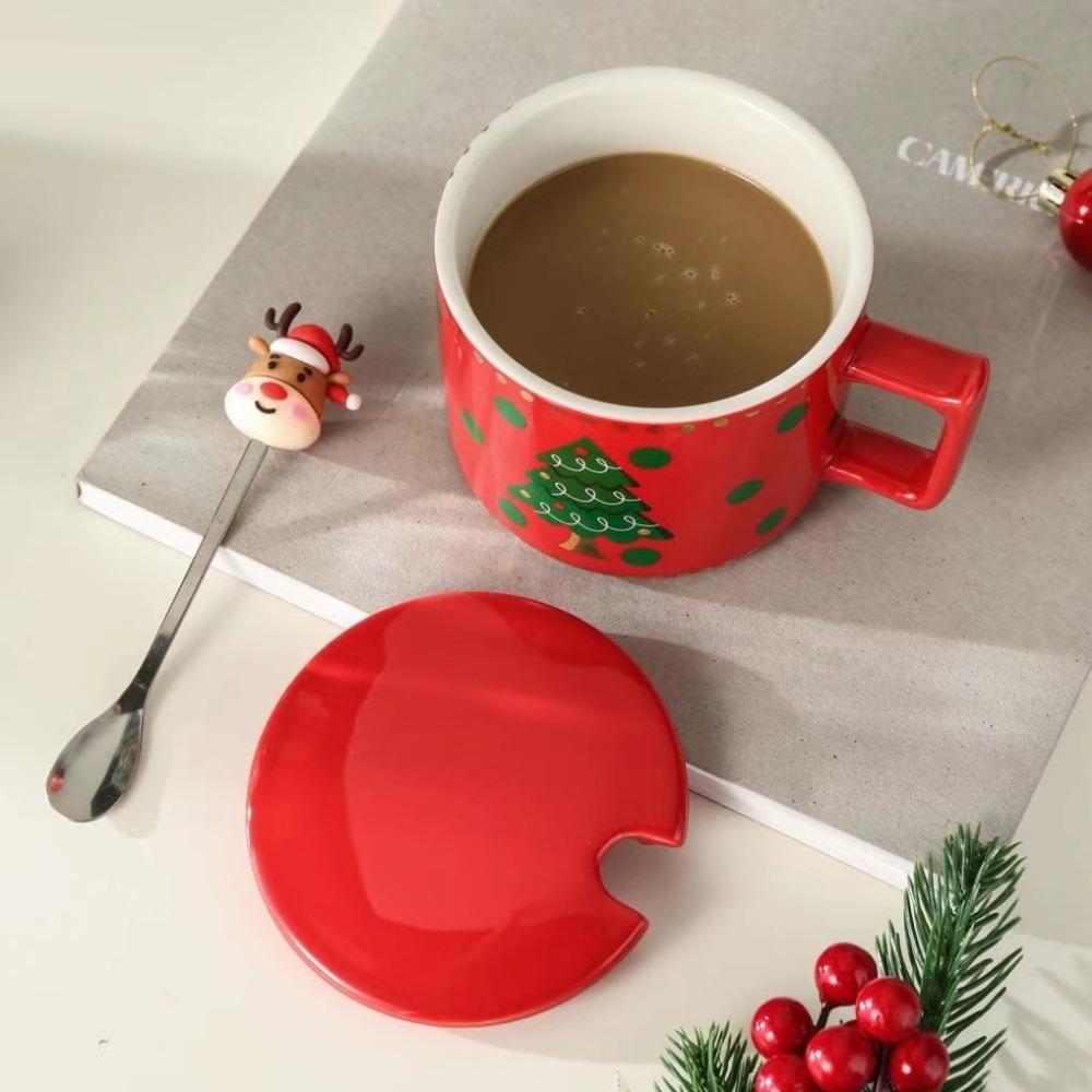 Cana în stil nordic de Crăciun Cupă de Crăciun Cupă drăguță din ceramică cu capac Lingură ceașcă de cafea Suvenir cadou