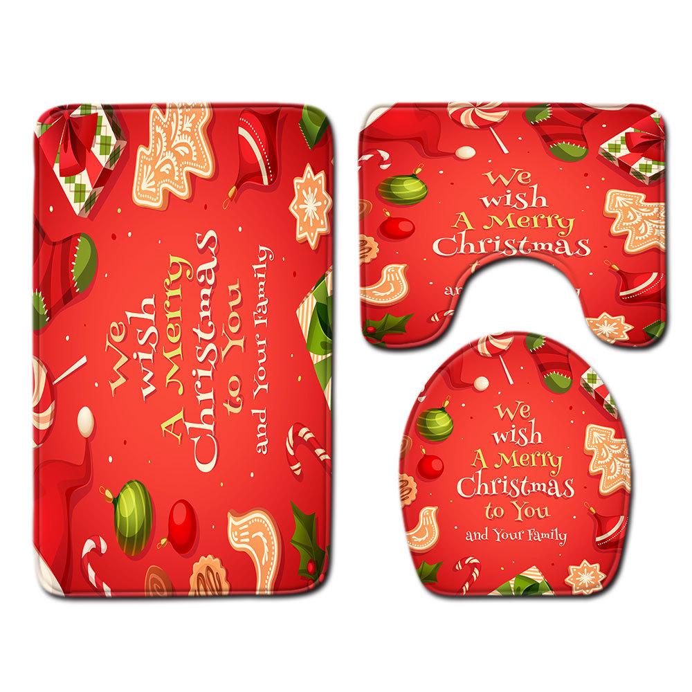 Christmas Bathroom Floor Mat Toilet Three-Piece Set