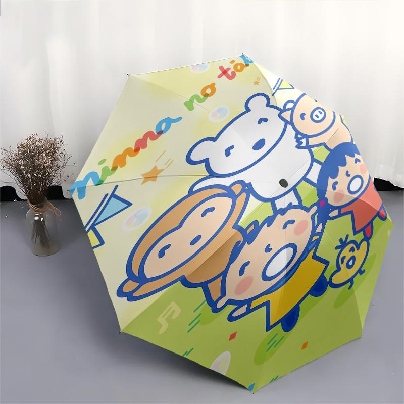 MinnaNoTabo Automatic Folding Umbrella Simple 8 Rib Design, Bright Cartoon Pattern, Durable Iron Frame, Suitable For Travel, Outdoor, Beach