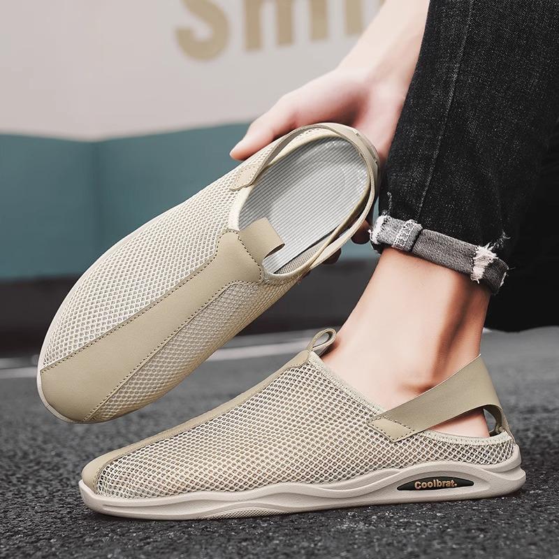 Sandals men's 2024 summer new mesh breathable thin light sports casual driving soft-soled men's beach shoes