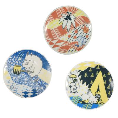 Pratos Pequenos Moomin de 9cm Aina Feitos em Yamaka (Conjunto 3) Série, Presente, Japão, Shoten, MM8500-135