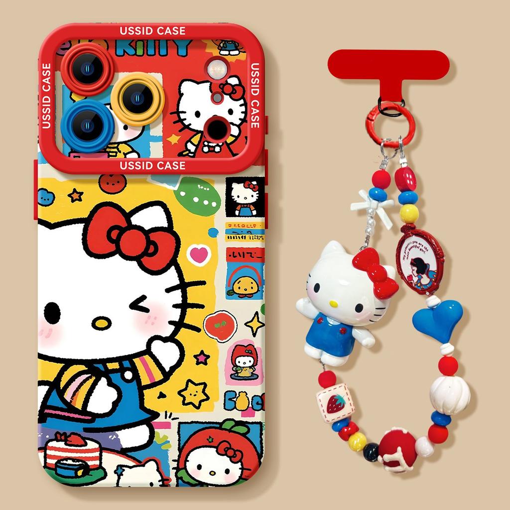 Happy Cat Is Suitable for Apple 17 Silicone 16promax Soft 15 Red New Year 14 with Lanyard 13 Sets of Female Mobile Phone Case
