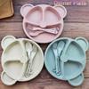 Dinner Plate Wheat Straw Tableware Cartoon Bear Children Dishes Kids Dinner Plate Baby Plate Fork Spoon Baby Eating Anti-hot Training Dinnerware Set