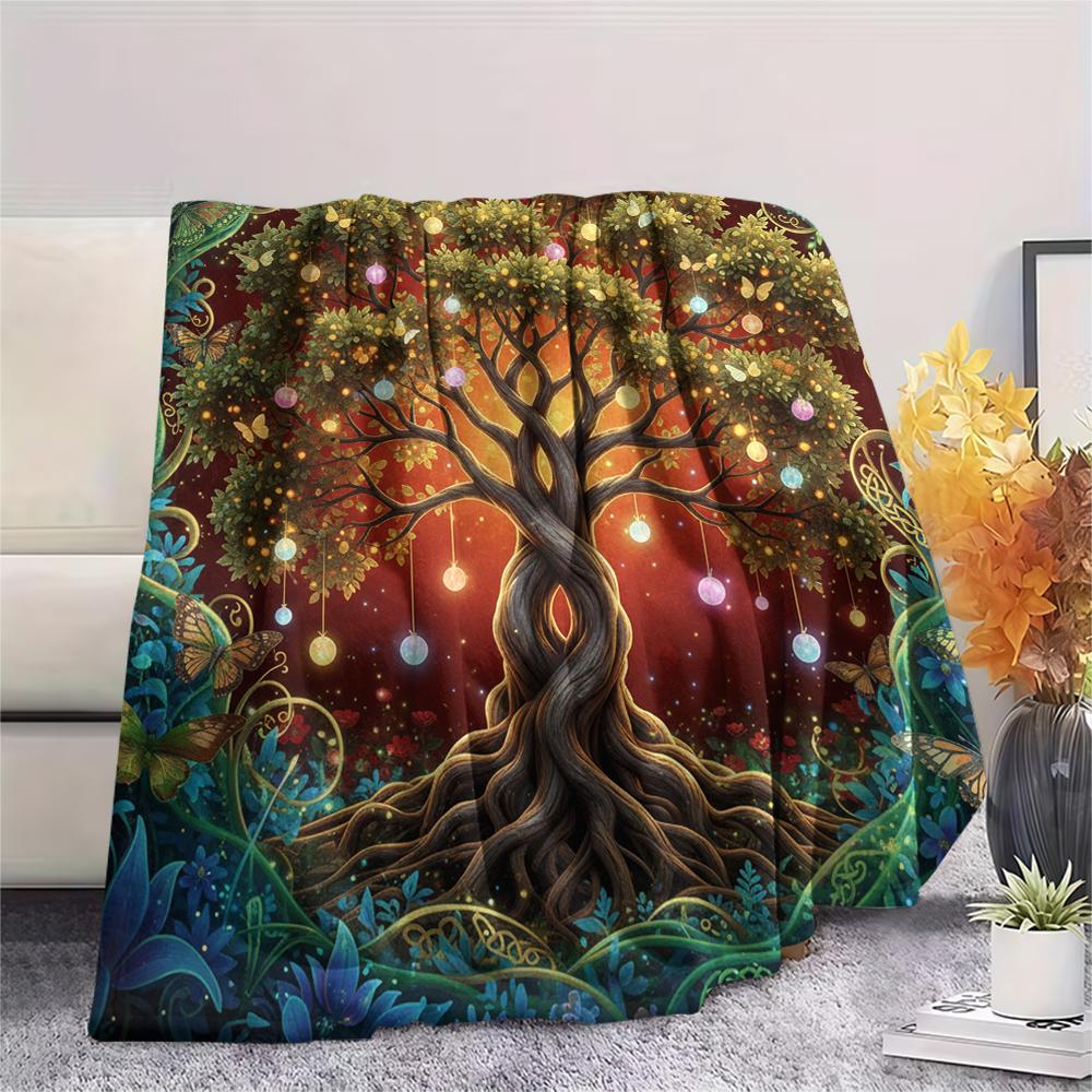 1PC Tree of Life Print Flannel Blanket, High quality All Seasons, Home Decor, Warmth and Comfort, Perfect for Christmas Gifts
