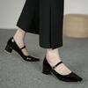 Fashion 2025 New High Quality Leather Dress Shoes Female Square Toe Shallow Buckle Strap Women's Shoes
