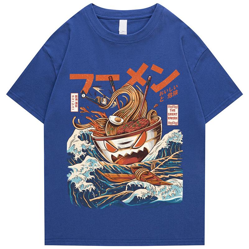 Japansk Harajuku T-shirt Herr Sommar Hip Hop T-shirts Nudelpåse Tecknad Streetwear T-shirts Kortärmad Vardagstopp Bomull