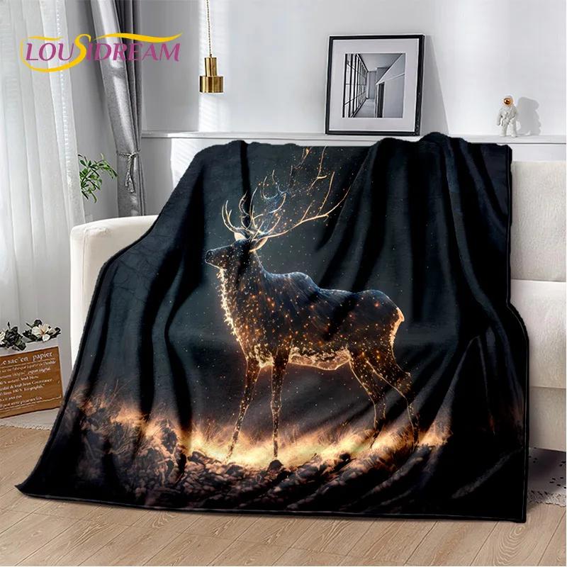3D Dream Forest Christmas Elk Sika Deer Soft Plush Blanket,Flannel Blanket Throw Blanket for Living Room Bedroom Bed Sofa Cover