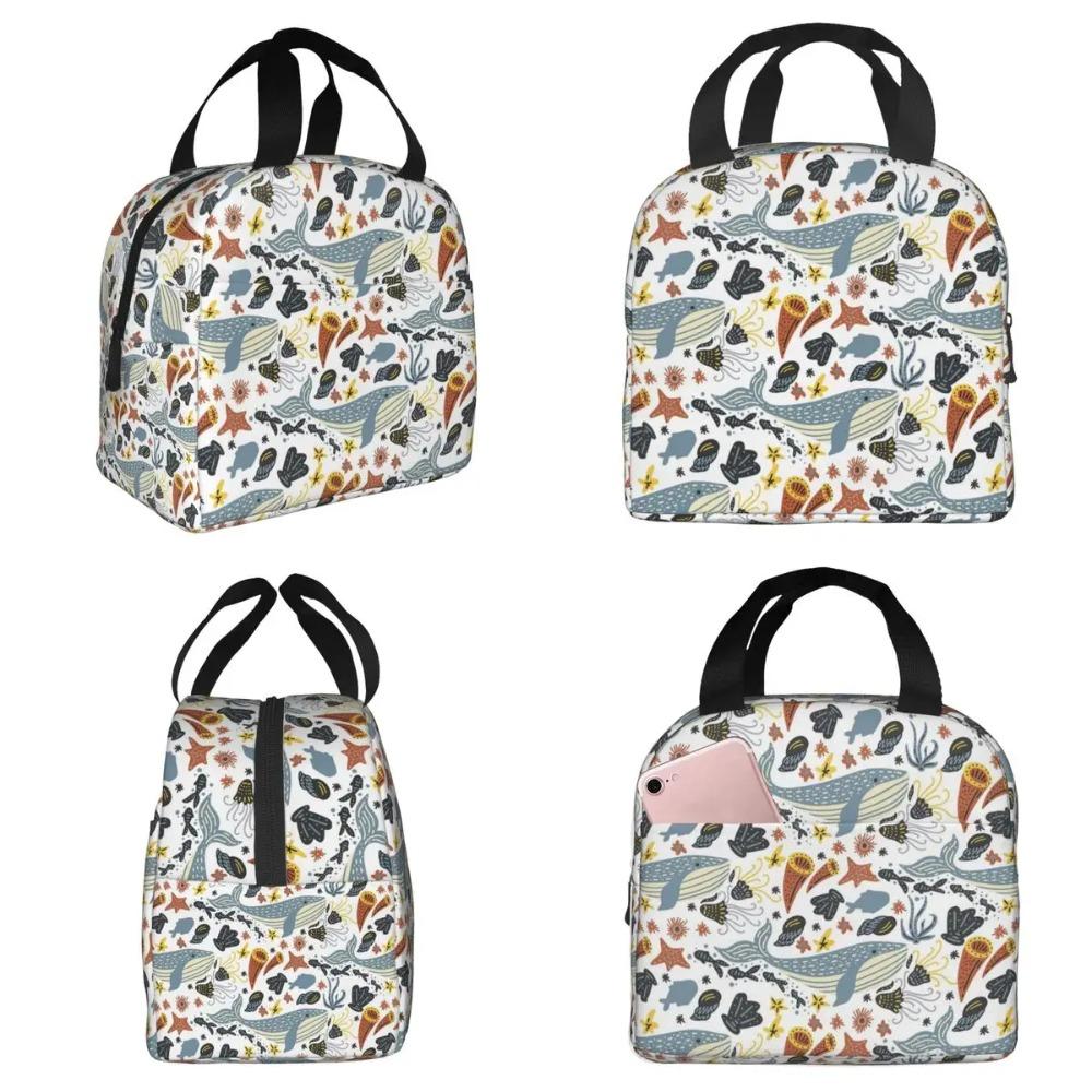 Blue Deep Sea Jellyfish Whale Insulated Lunch Bag for Women Office Cooler Thermal Food Box Tote Portable Lunch Boxes Container