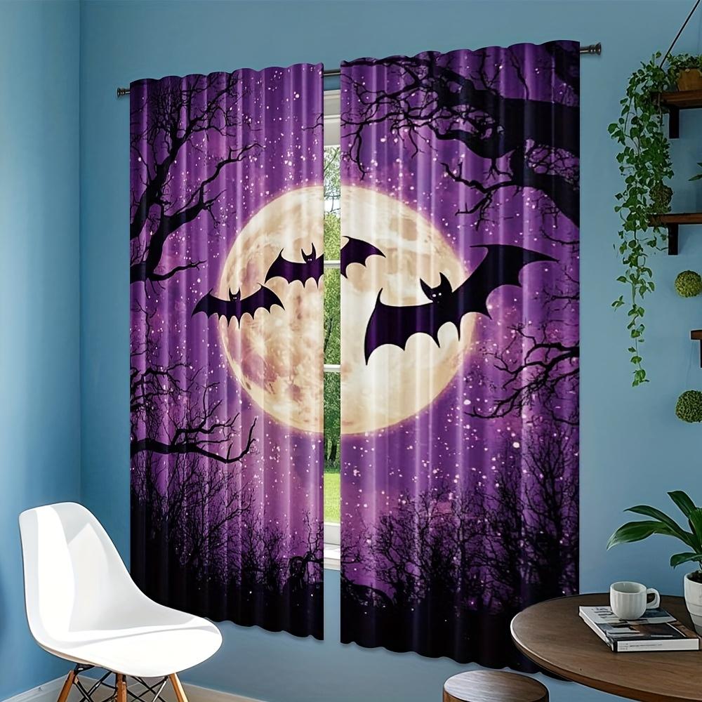 2Pcs Polyester Black Bat Dead Printing Window Curtains Birthday Party Decoration Backdrop Drapes for Living Room