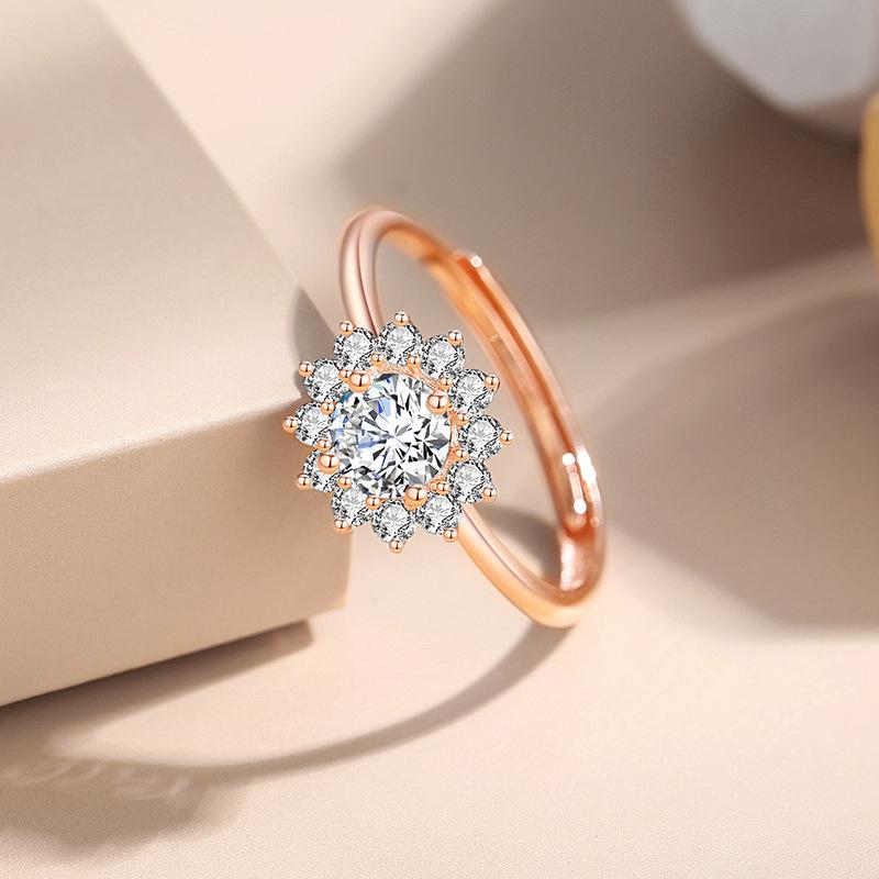

Кольцо женское из стерлингового серебра S925 в корейском стиле с бриллиантом в виде подсолнуха - Высококлассное, элегантное, трендовый дизайн розового золота