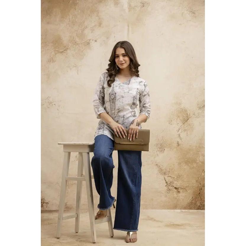 Women Printed Cotton Blend Straight Kurta Top Party Wear Women Designer Tunic VFP-1851a