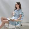 Women's Plaid Collar Short Sleeve A-Line Polo Dress