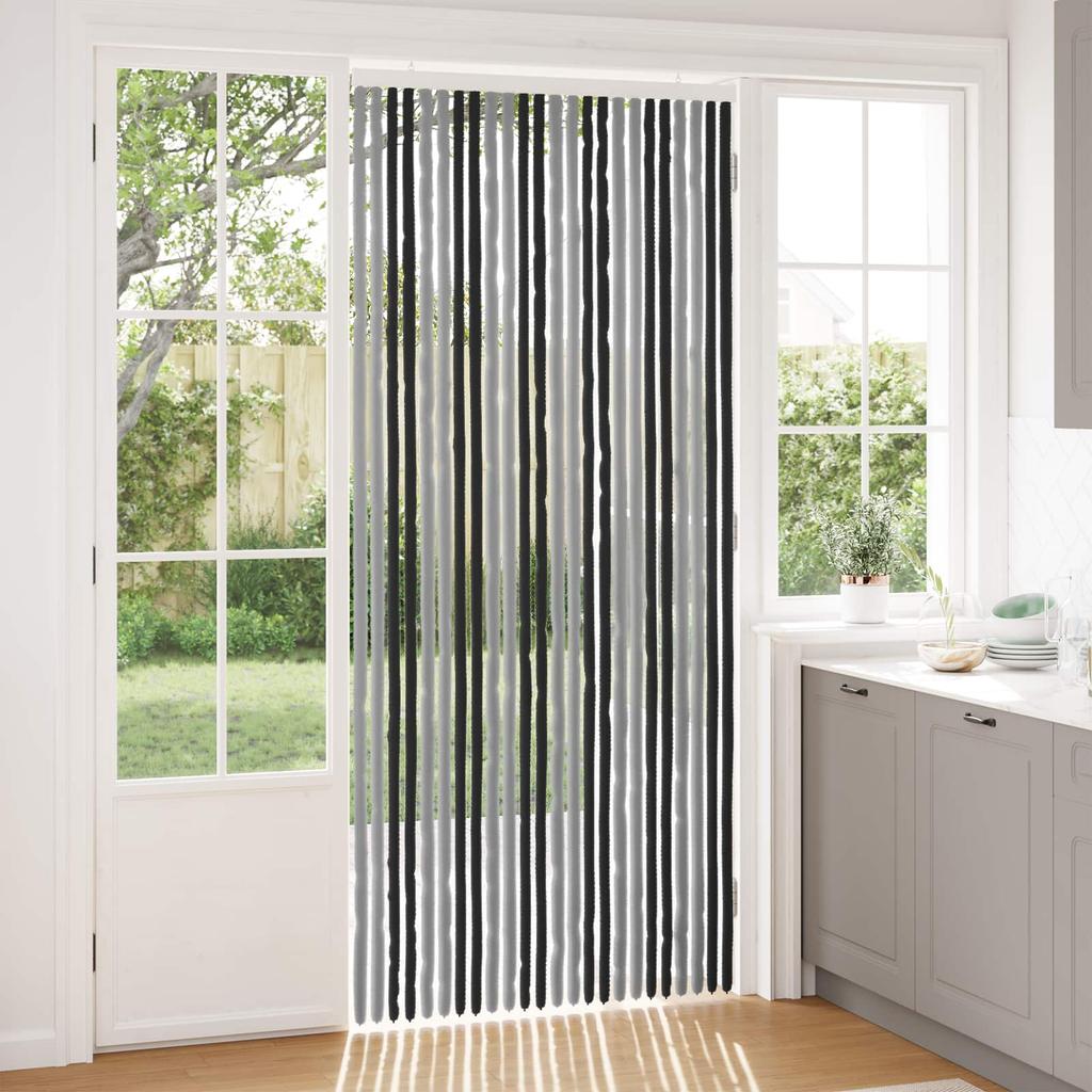 Grey and Black Chenille Insect Screen Door Curtain 100 x 230 cm