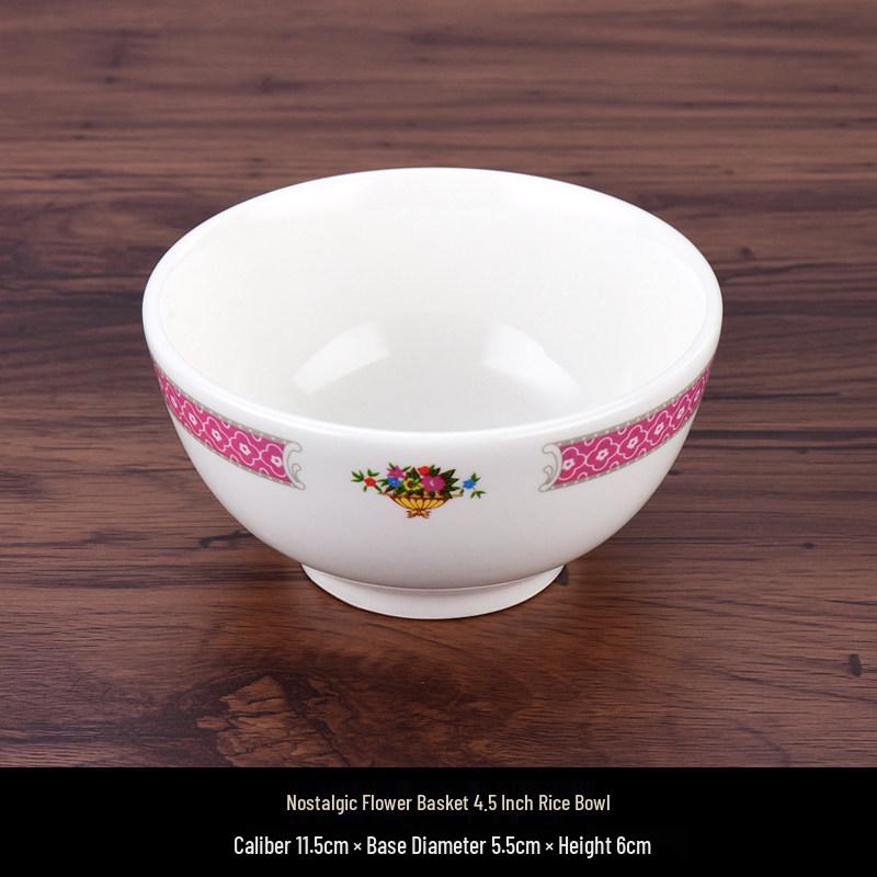 Hong Kong Style Vintage Ceramic Tableware: Fish Plate, Kway Teow Dish, Noodle Soup Bowl, Rice Bowl.