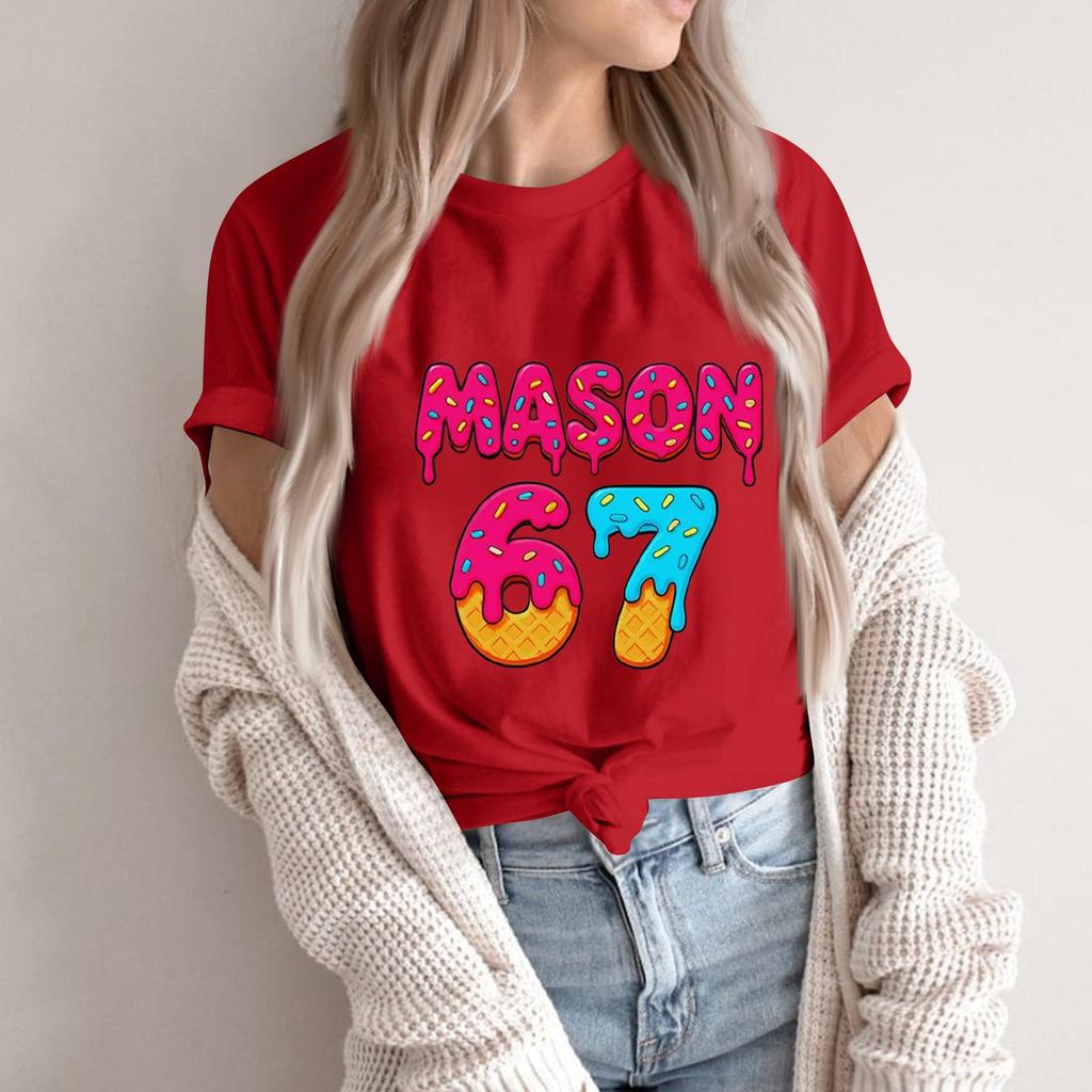 Women's Fashionable Casual Short Sleeved Printed T-Shirt Round Neck Top