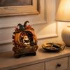 Healing Atmosphere Home Art Halloween Reading Ghost Figurine, Retro Wooden Statue, Vintage Desktop Creative Ornament with Stacked Book for Office