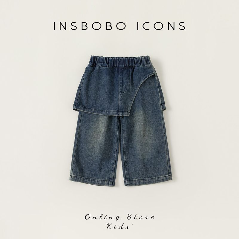 Girl Baby Autumn Clothing Fake Two-Piece Fashionable Pants Blue 100