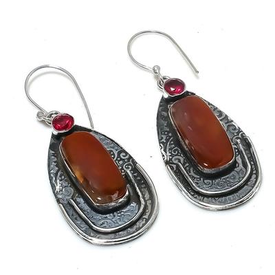 Natural Mookaite, Rubillite Gemstone 925 Sterling Silver Earring 2.21" H2S33