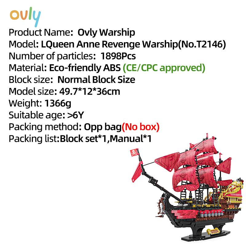 

1898 шт. Пираты Месть королевы Анны Военный корабль Строительные блоки Кирпичики для лодки Карибский MOC Сборные игрушки для детей Подарки на день рождения