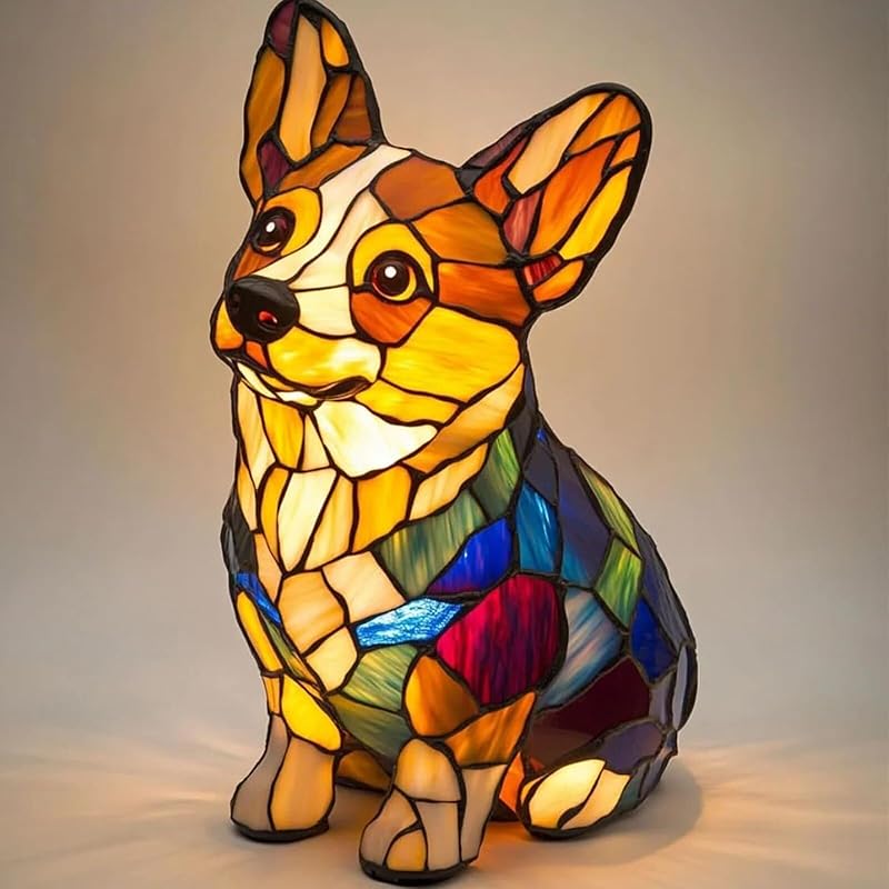 Corgi Lamp and Pug Lamp,Dog Series Art Night Light,French Bulldog and Dachshund Stained Night Light,Stained Resin Pet Dogs Themed LED Table Lamps,Fun
