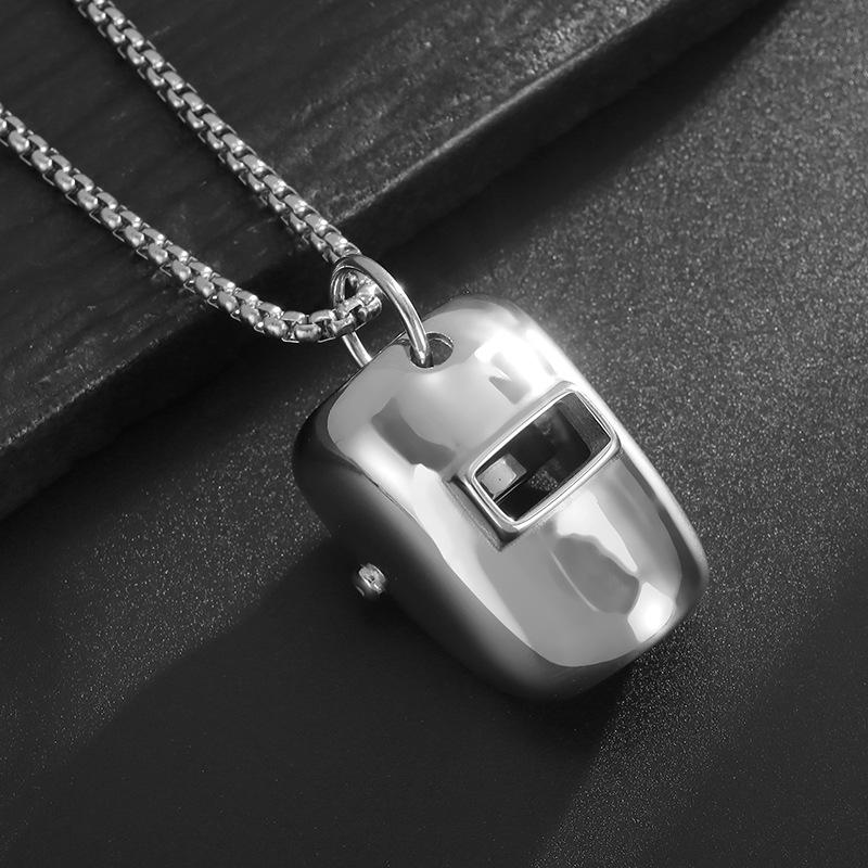 Stainless Steel Welder Mask Helmet Pendant Necklace for Men Women Biker Punk Jewelry
