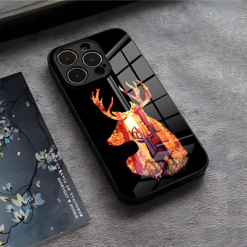 E-Elk Reindeer Phone Case For IPhone 17 Air 16 E Pro Max 15 14 13 Mini 12 Pro 11 Max Plus Black Glass Cover