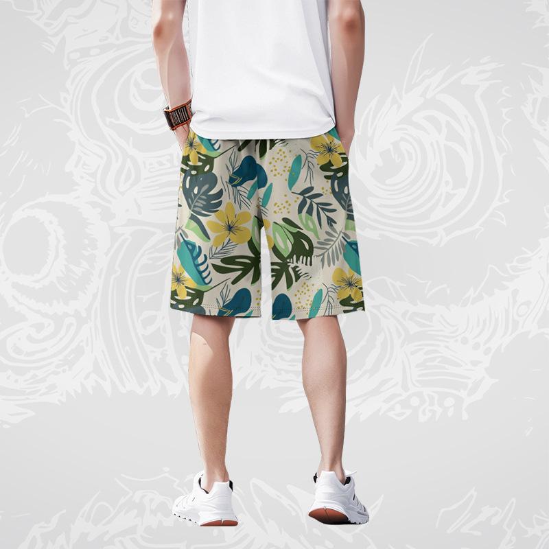 Fashion Versatile Sports Shorts Men'S Summer Sports Shorts Leaf Printed Five-Point Pants Casual Pants Teen