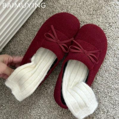 Bow Flats Women Loafers Shoes Suede Casual Designer Winter Shoes 2025 Trend New Brand Walking Cozy Non-slip Chaussures Femme