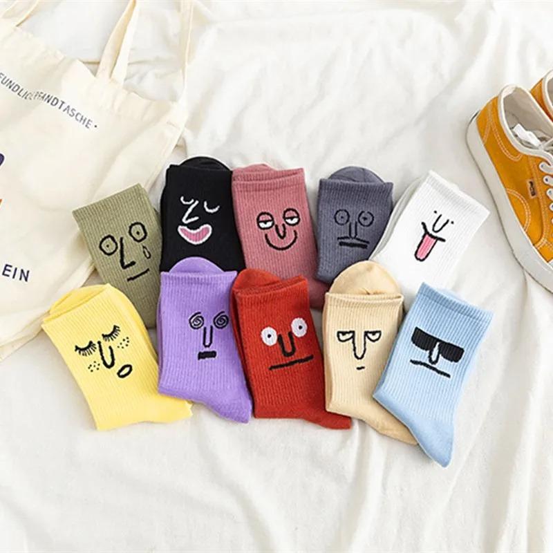 3 Paar Socken Damensocken Wadensocken Koreanische Socken mit schrulligem Ausdruck Cartoon-Trendsocken im College-Stil