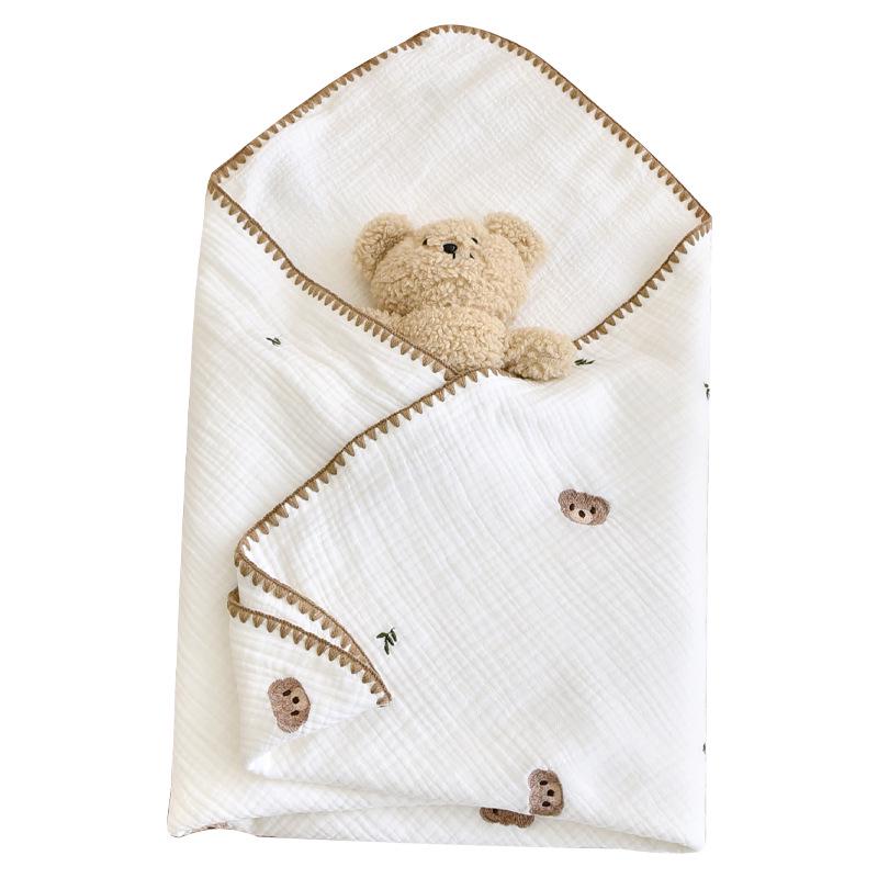 Newborn Pure Cotton Gauze Embroidered Shell Edge Swaddle Wrap