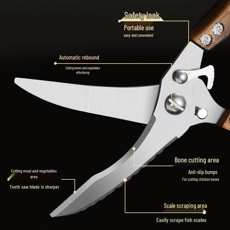 Multi-Functional Kitchen Scissors for Chicken, Fish, and BBQ with Rebound Action
