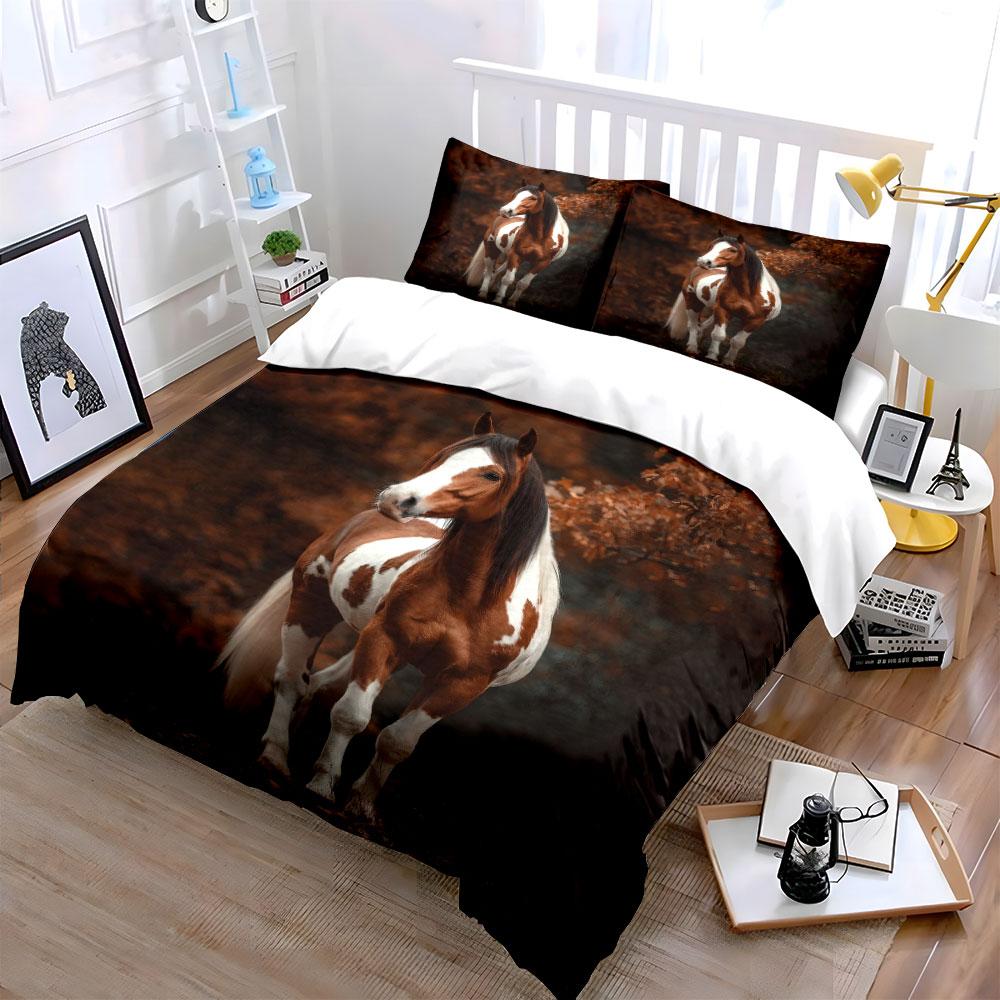 Beautiful Horse Themed Decor Set Soft Comfortable Duvet Cover Bedding Set Included 1*Duvet Cover & 2*Pillowcases, Gift