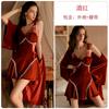 Sexy Deep V Plus Chest Pad Waist Strap Mesh Lace Splicing Velvet Nightdress Robe Loungewear