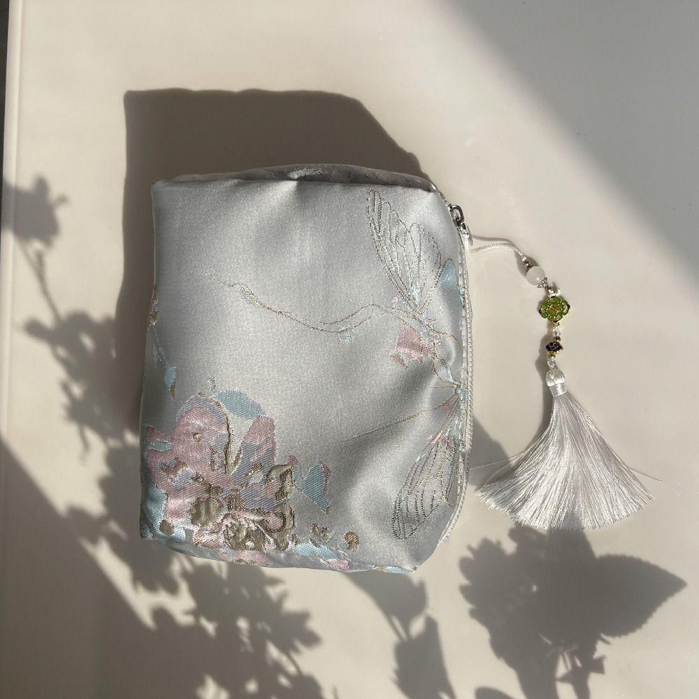 Breathable Polyester Cosmetic Bag Zipper Closure Chinese Style Zipper Clutch Embroidery Floral Beauty Case Beauty Tools Storage