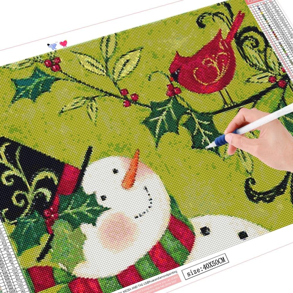 Full Square Round Diamond Painting Christmas Snowman Diamond Embroidery Bird Rhinestone Picture Home Decor