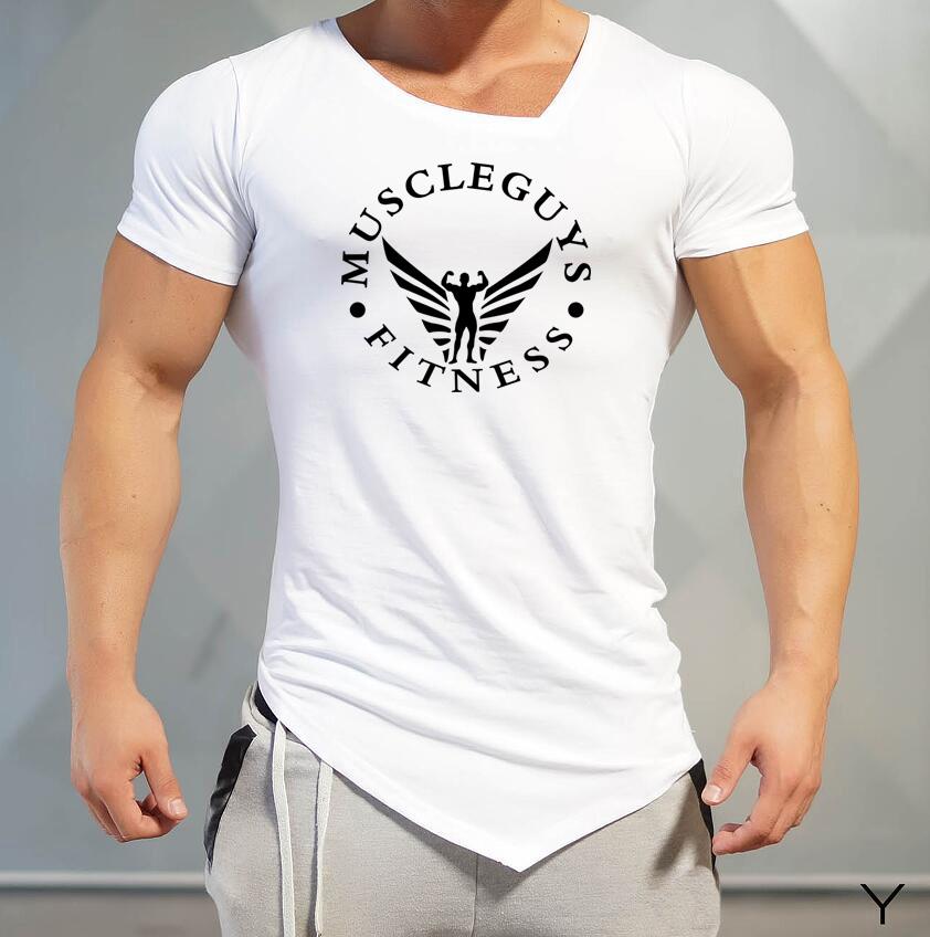 Muscleguys Muscle Mens  Letter Printed Gym Training Short Sleeves Men Clothings Gym Tshirts