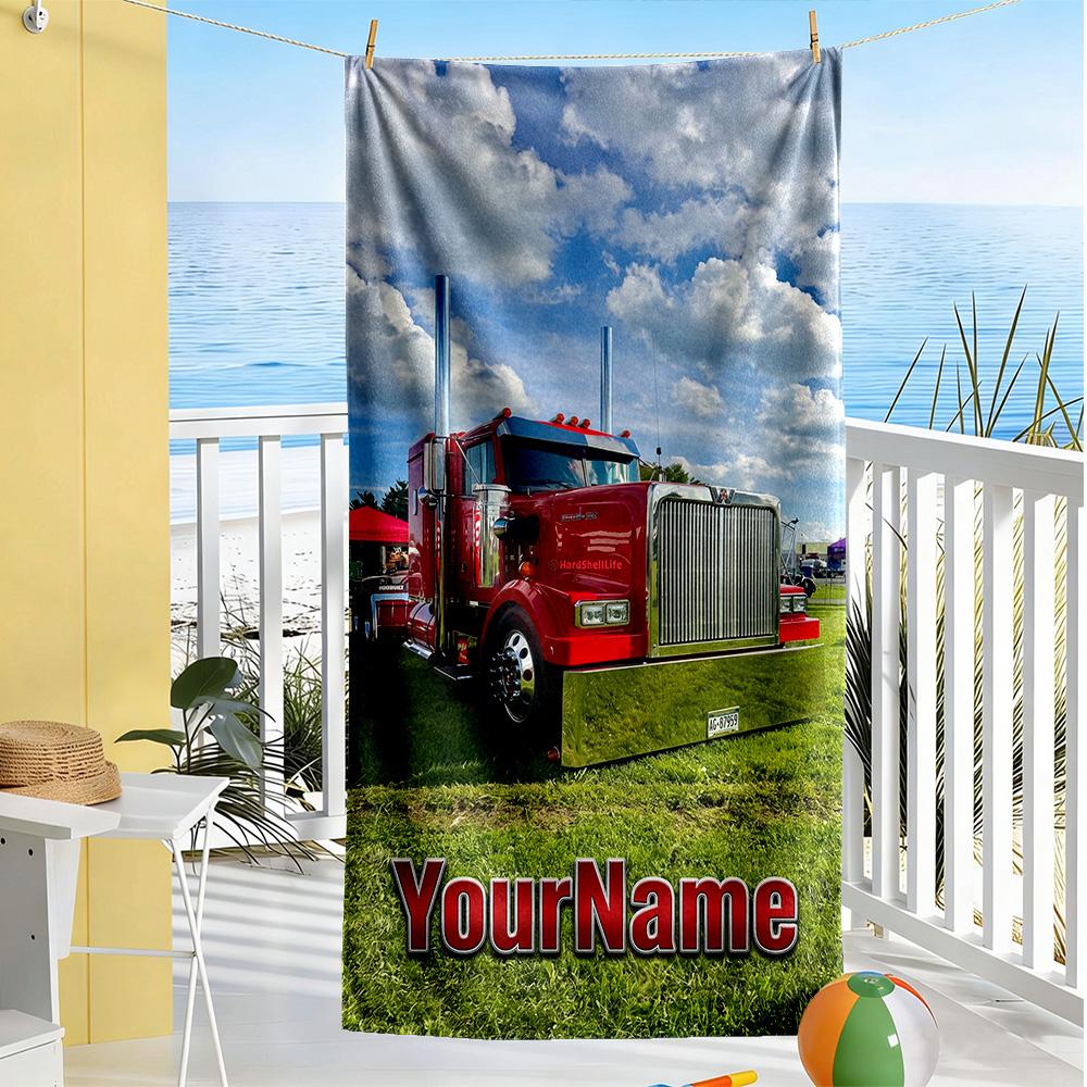 Kw Heavy Trucks Customized Name Beach Towel Quick-Dry Soft Microfiber Suitable for Swimming Gym Camping Yoga Vacation