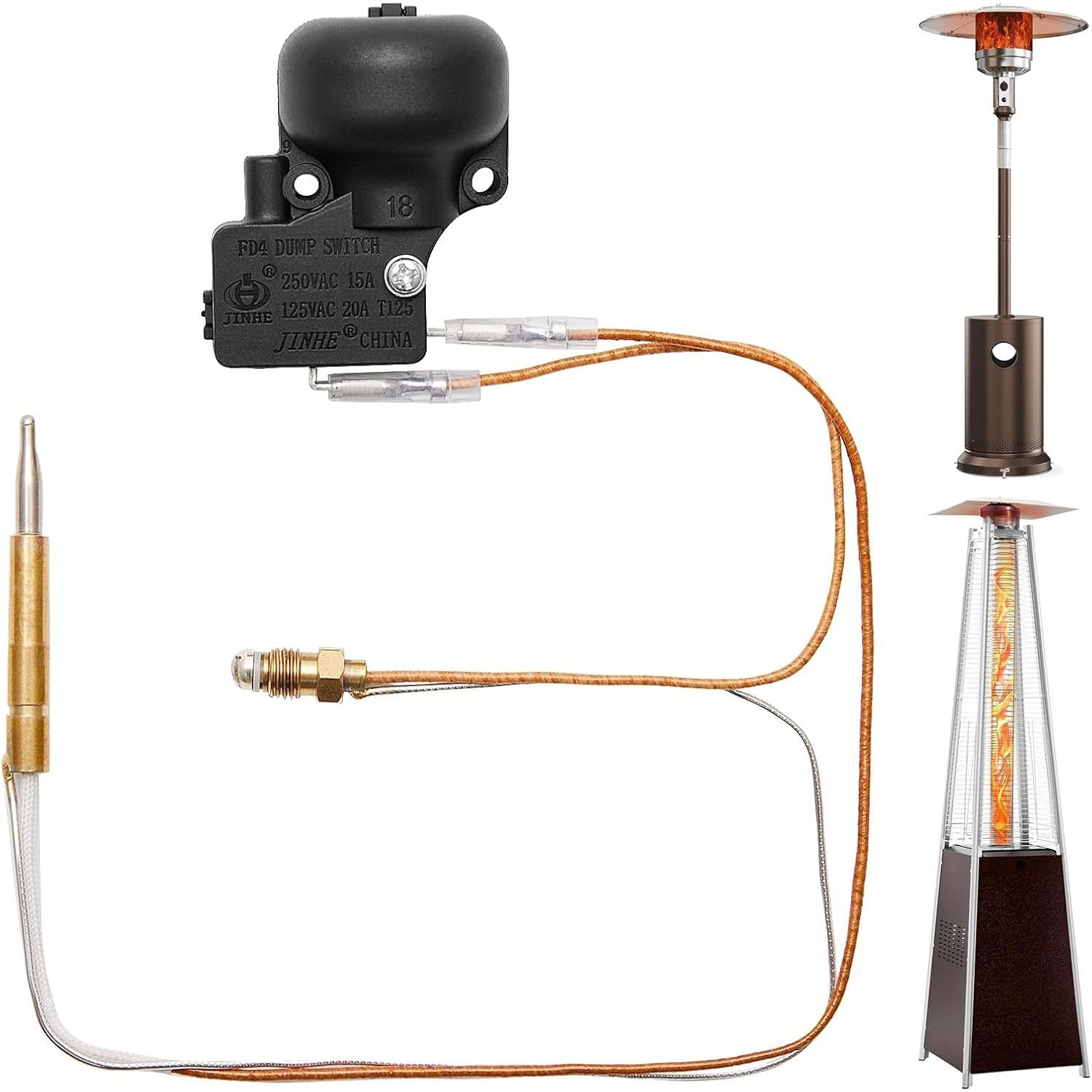 Outdoor Heater Replacement Parts Thermocouple & Tilt Switch, Repair kit Dump Switch & Thermocouple Used for Round Stand Up Heater and Pyramid patio чёрный