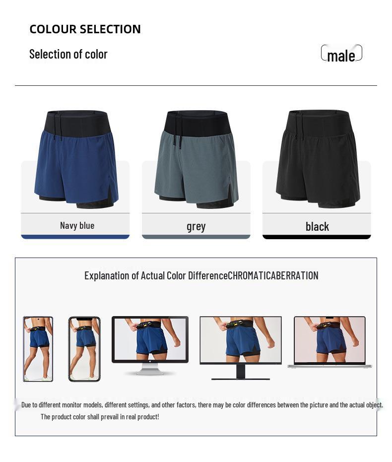 Men's Double-Layer Outdoor Multi-Pocket Fitness Shorts