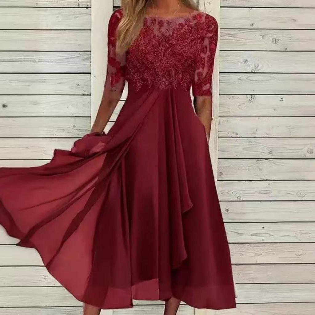 HNXC Women's Fashion Summer Spring Solid Color Print Short Sleeve O-Neck Casual Dresses