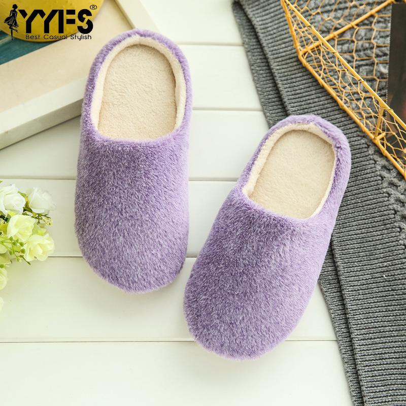 Women Autumn Winter Home House Slippers Soft Sole Pair Silent Plush Non-slip Wooden Floor Cotton Slippers Female Pantufa