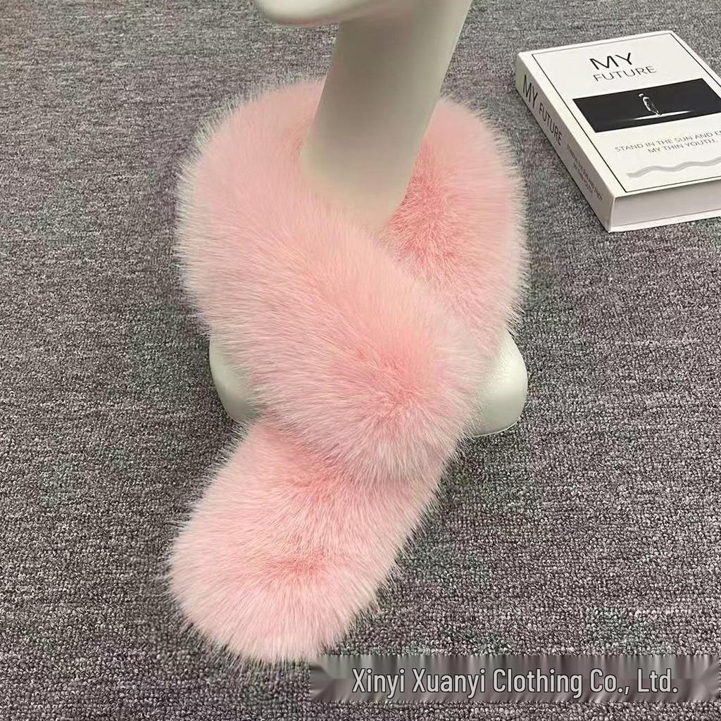 Korean Style Faux Fur Scarf: Double-Sided, Versatile Neck Warmer for Autumn and Winter