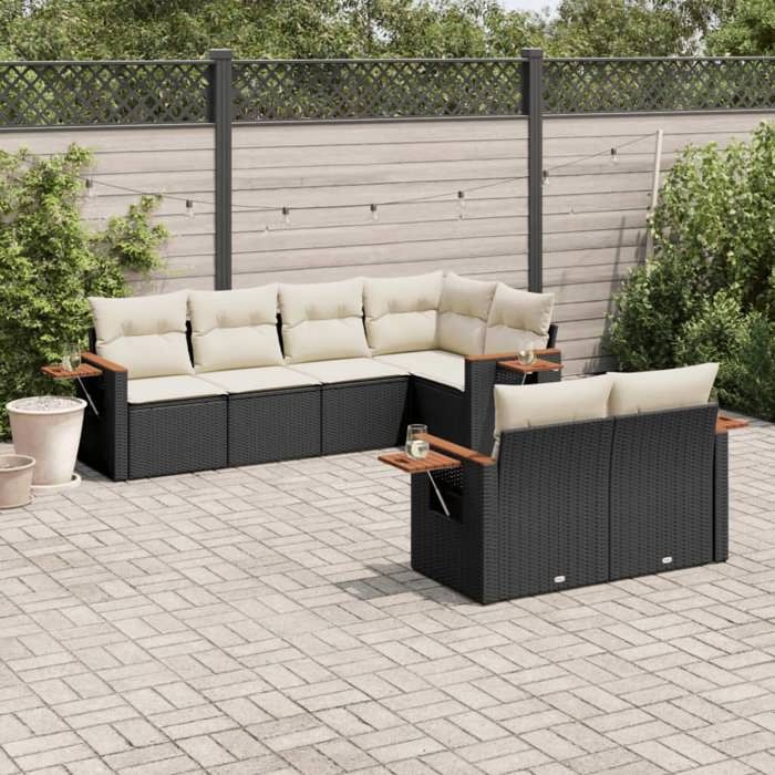 VidaXL Garden Lounge Set with Cushions 7 Pcs, Patio Sofas, Patio Furniture Set, Outdoor Furniture, Black 3226980