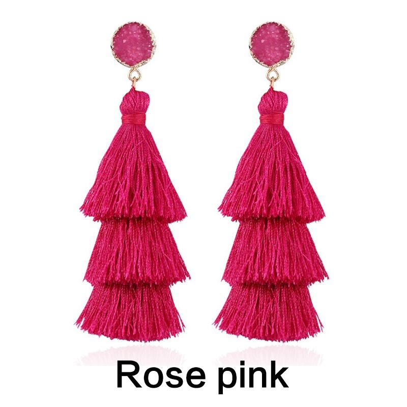 Bohemian Tassel Earrings for Women - Colorful Layered Dangle Drop Druzy Stud Jewelry Gift for Christmas Birthday