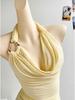 Haut bustier en maille texturée jaune pâle style européen et américain 2025 pour femmes, pour fêtes, rendez-vous et mariages